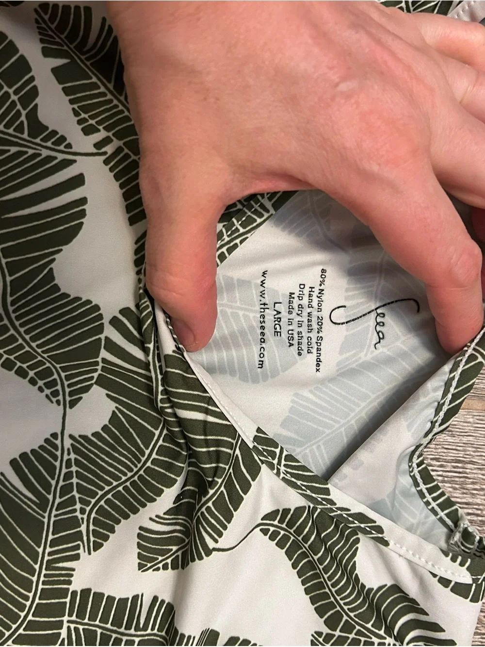 Seea Olive Green and Cream Tropical Leaf Swim rashguard - Picture 2 of 2